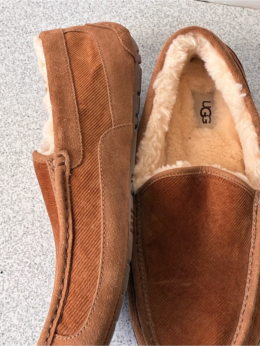 UGG Men's Chestnut Brown Suede Shearling Ascot Slippers Sz 13